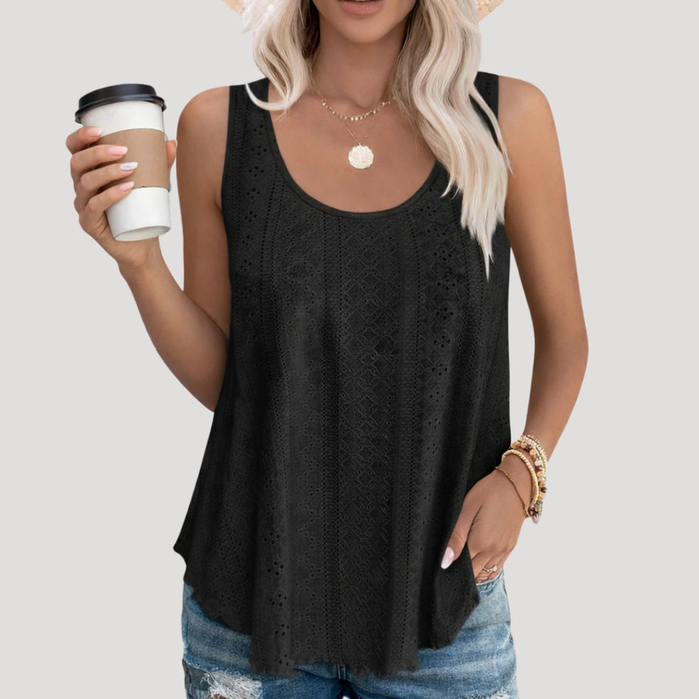 Eyelet Tank Top for Summer in black