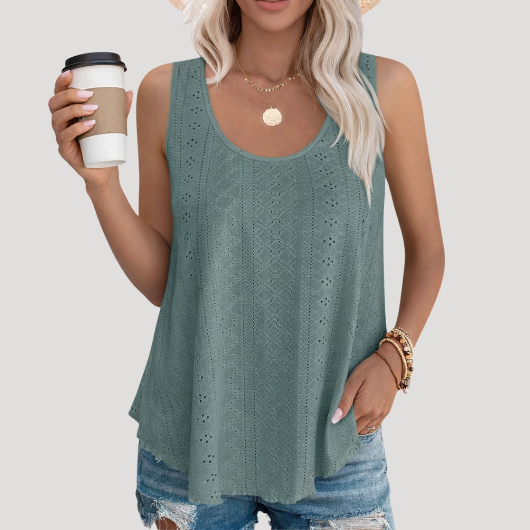 Eyelet Tank Top for Summer in green