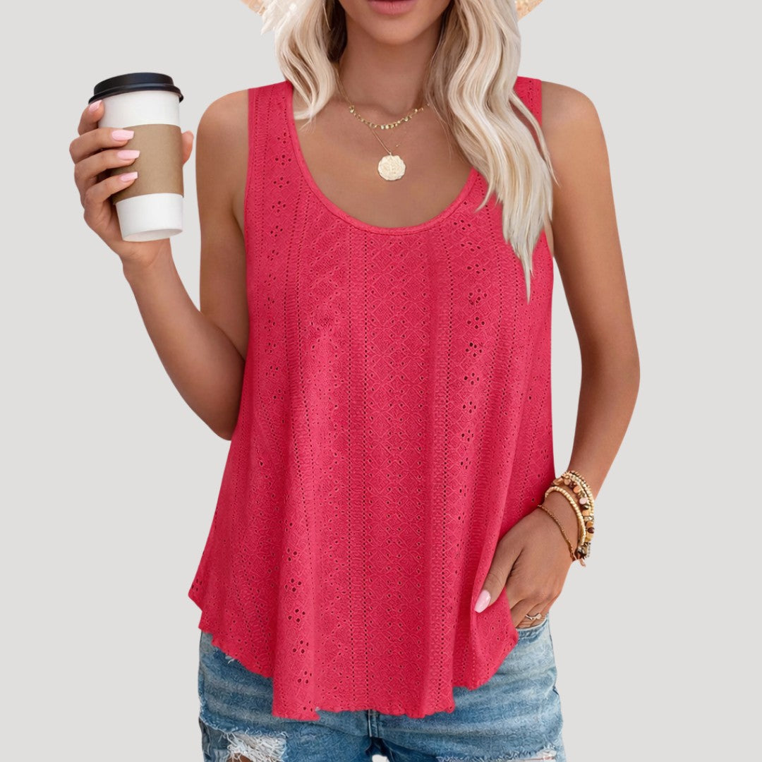 Eyelet Tank Top for Summer in rose red