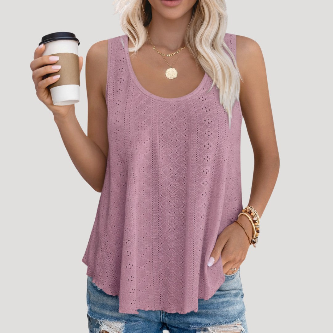 Eyelet Tank Top for Summer in lotus pink