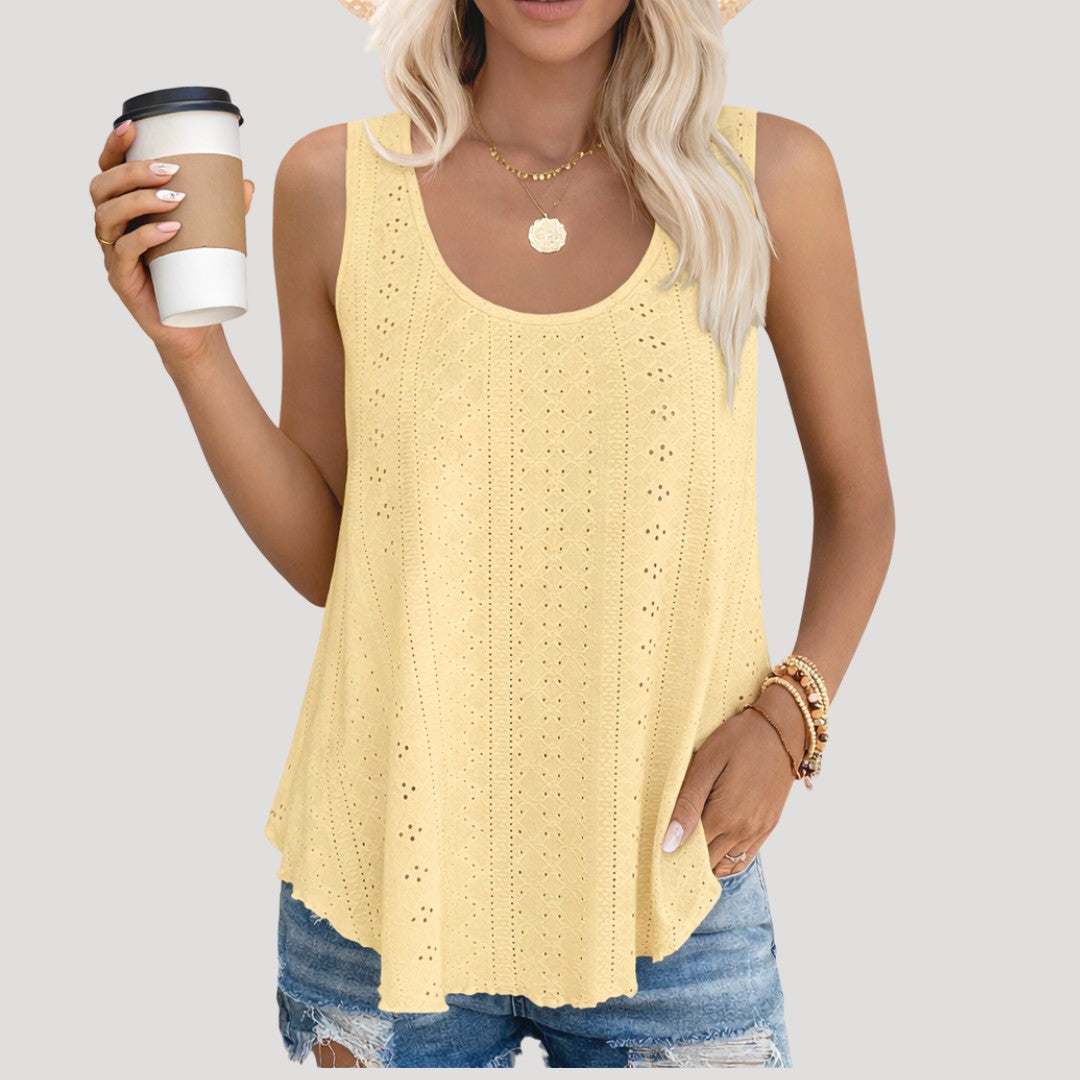 Eyelet Tank Top for Summer in yellow