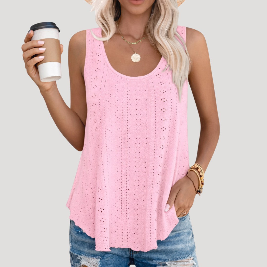 Eyelet Tank Top for Summer in pink
