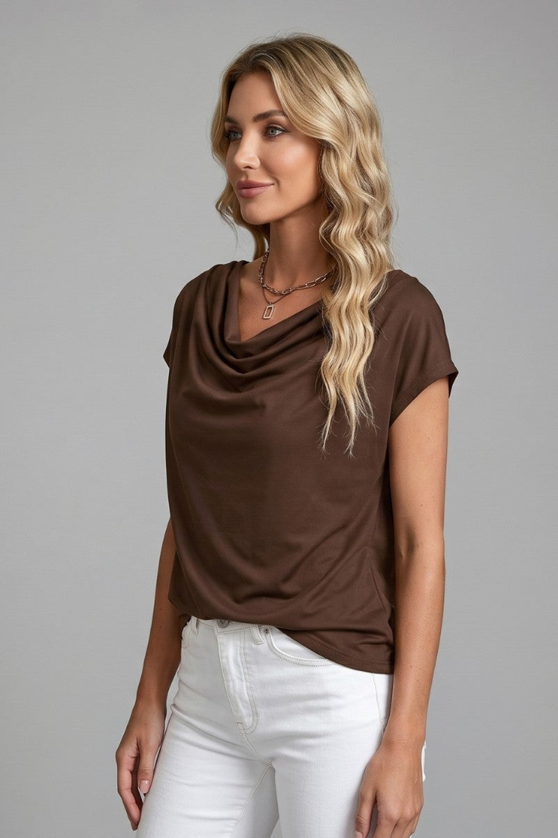 Cowl Neck Blouse with Draped Front
