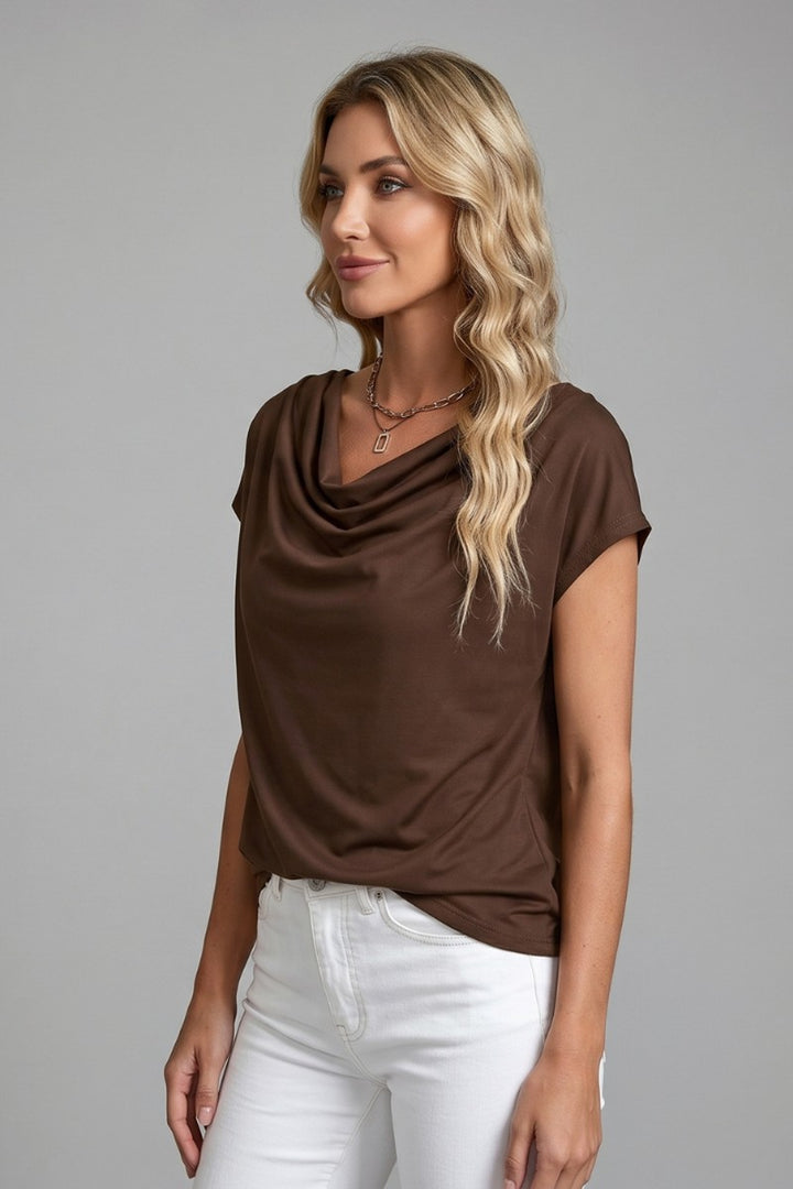 Cowl Neck Blouse with Draped Front