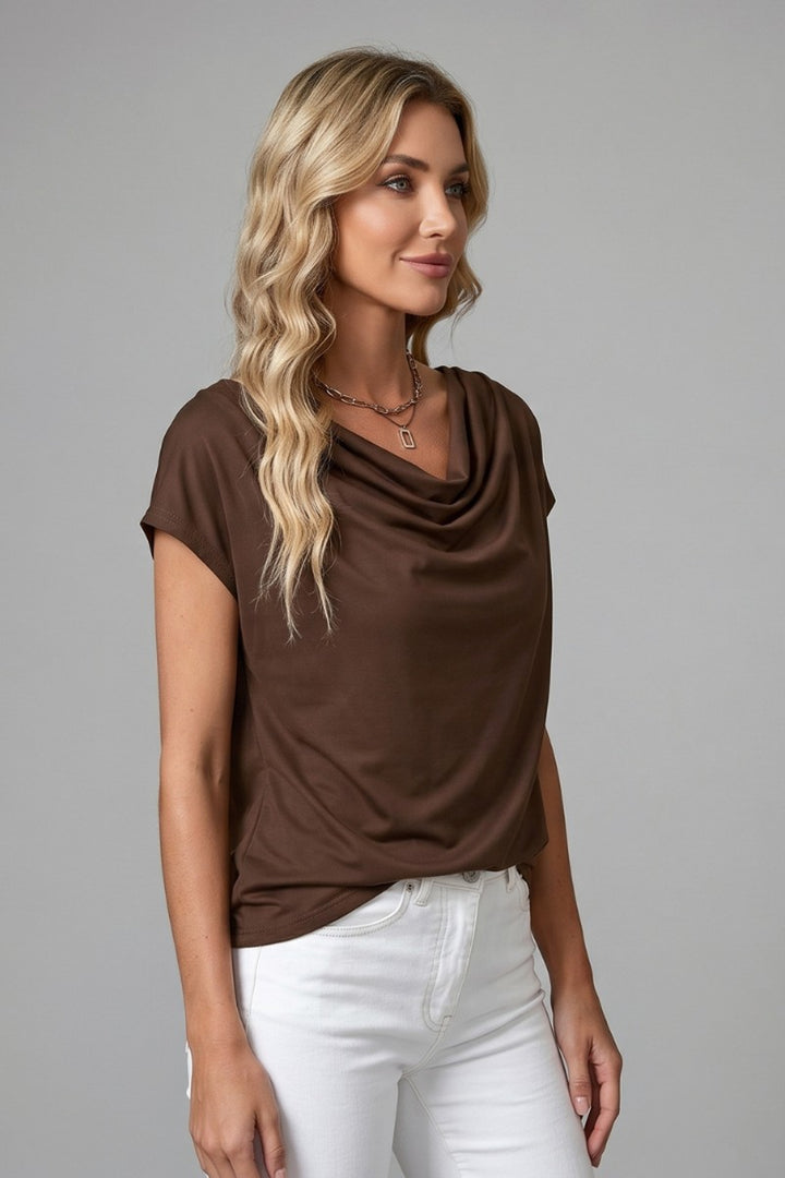 Cowl Neck Blouse with Draped Front