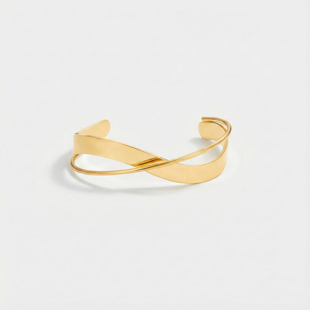 Twisted Gold Bracelet with Open Cuff in gold