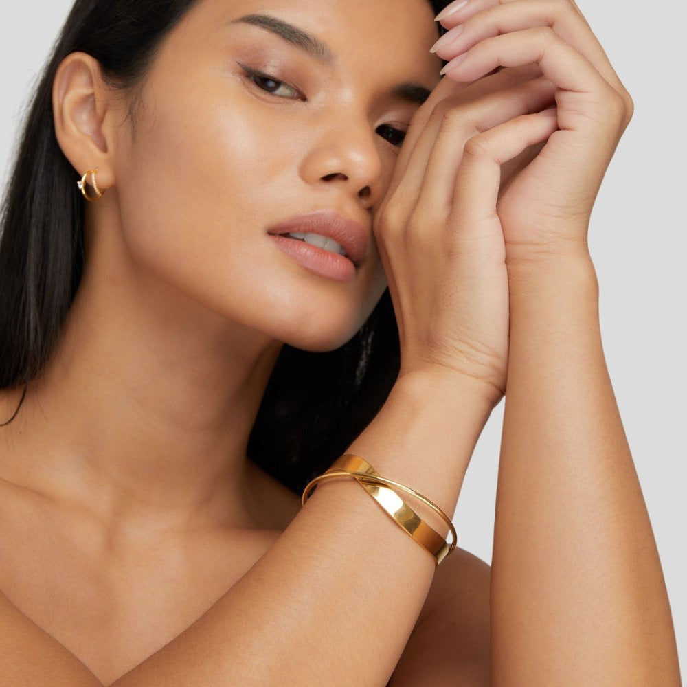 Twisted Gold Bracelet with Open Cuff