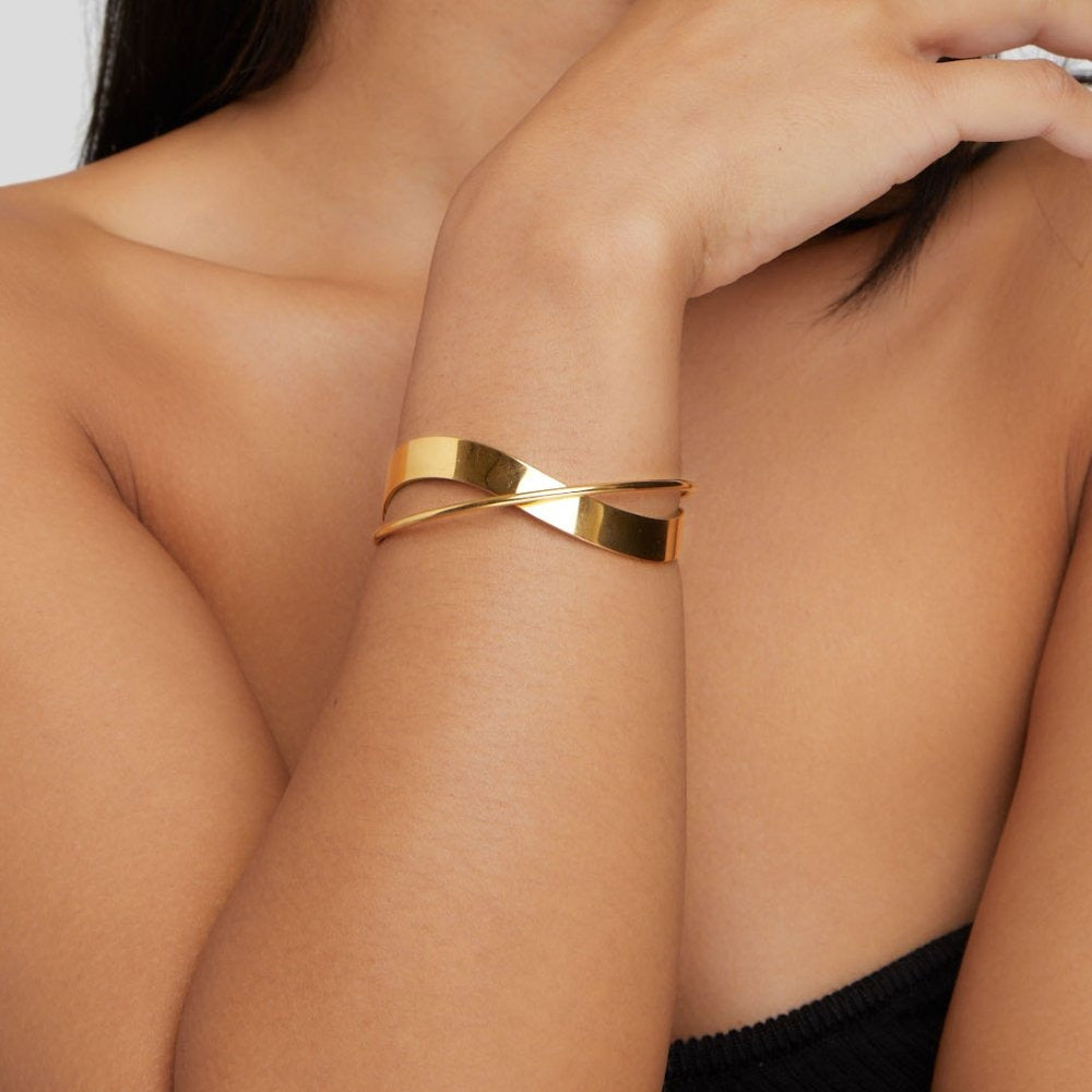 Twisted Gold Bracelet with Open Cuff