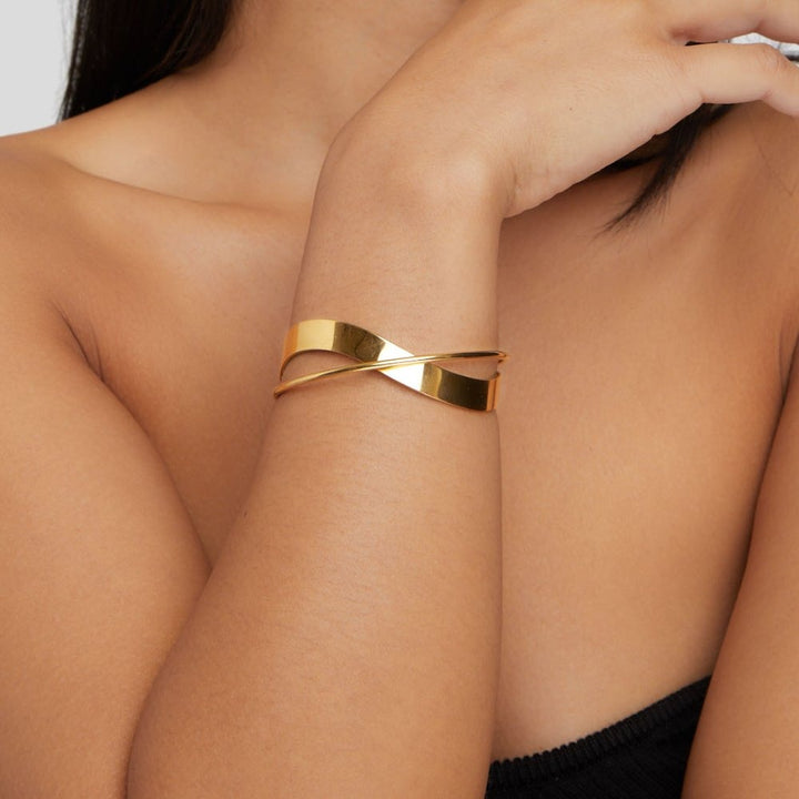 Twisted Gold Bracelet with Open Cuff