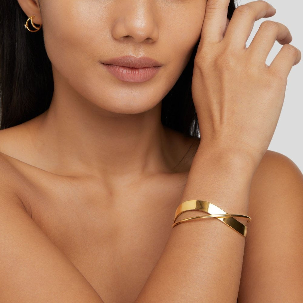 Twisted Gold Bracelet with Open Cuff
