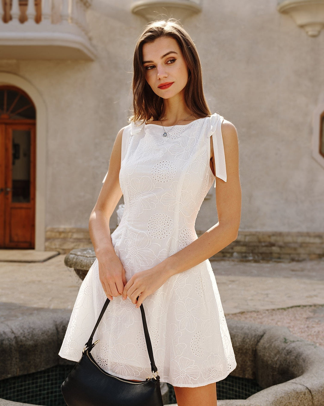 Isolde — Textured Floral White Mini Dress, Avelony