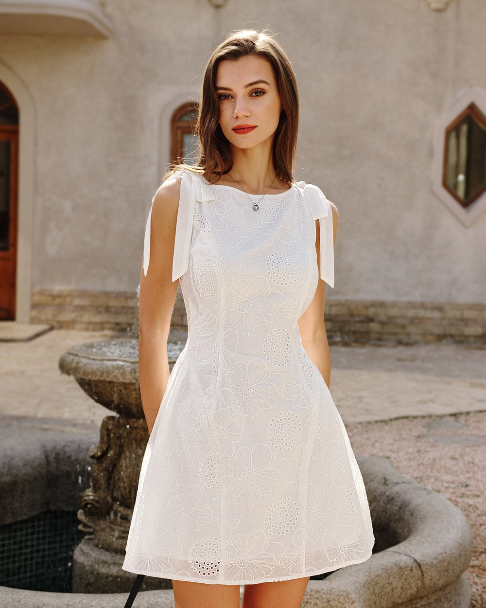 Isolde — Textured Floral White Mini Dress (2), Avelony