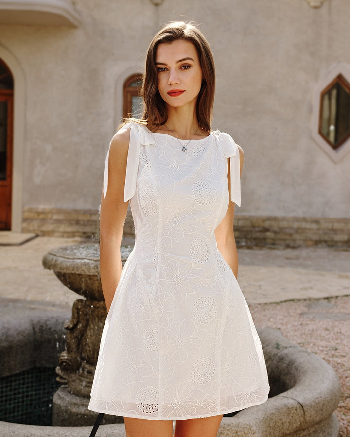Isolde — Textured Floral White Mini Dress (2), Avelony