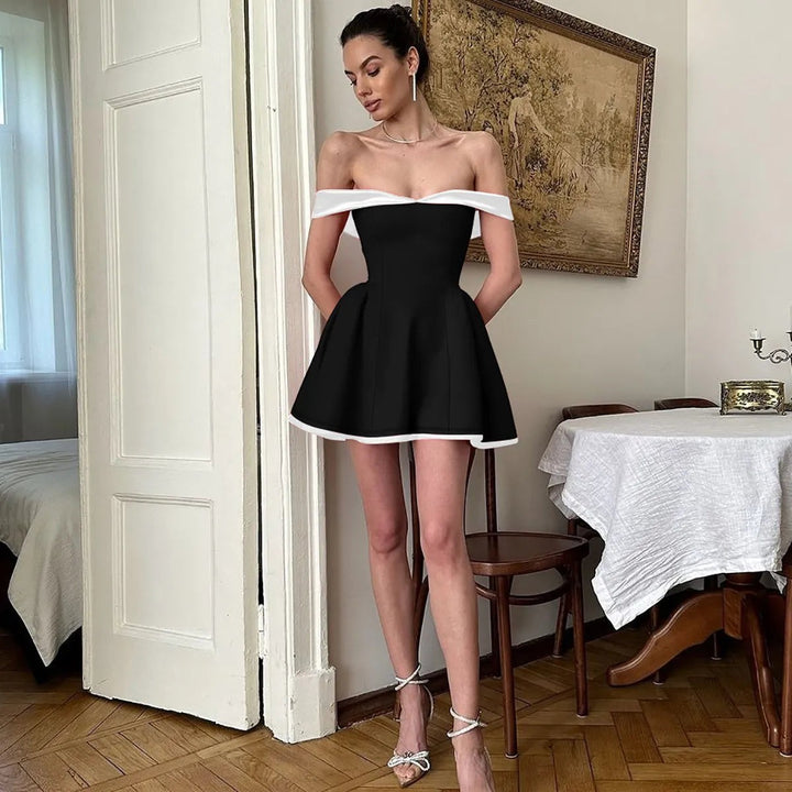 Contrast Trim Off Shoulder Mini Dress for Women — Josephine, image 5