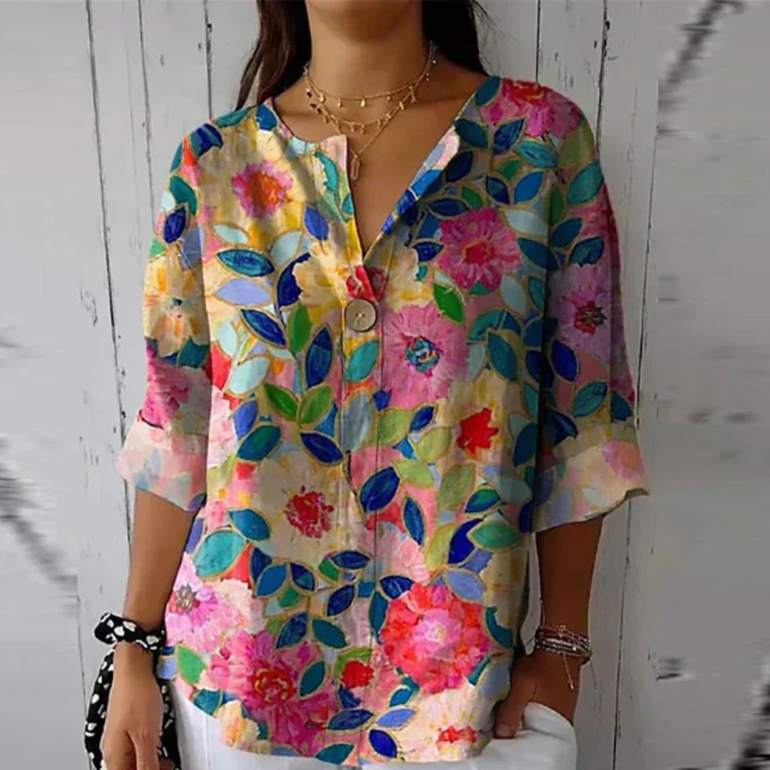 Floral V Neck Summer Blouse
