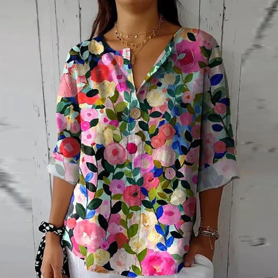 Floral V Neck Summer Blouse