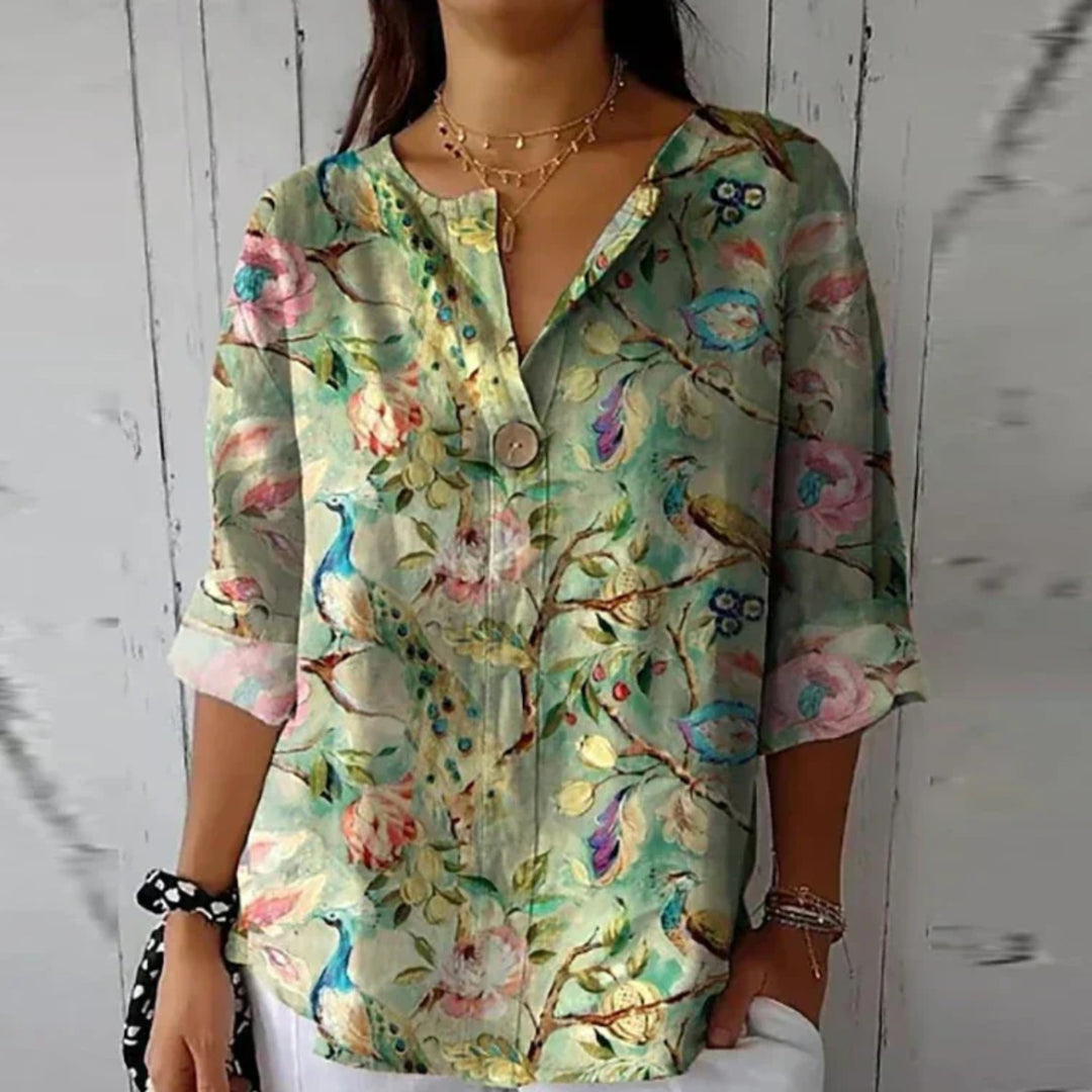 Floral V Neck Summer Blouse
