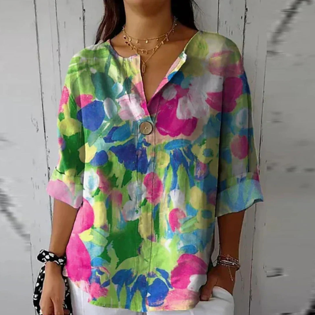 Floral V Neck Summer Blouse