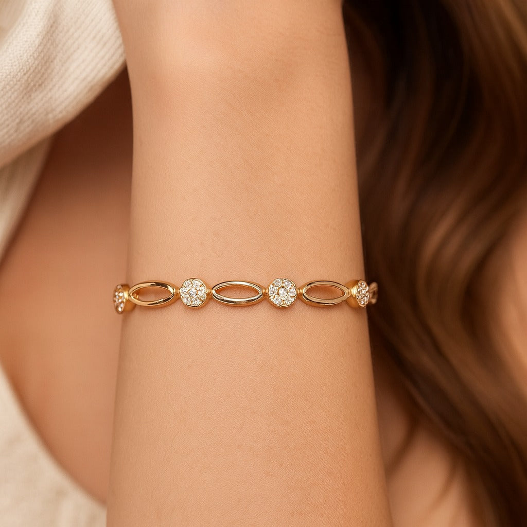 Sparkling Gold Bracelet with Pave Stations
