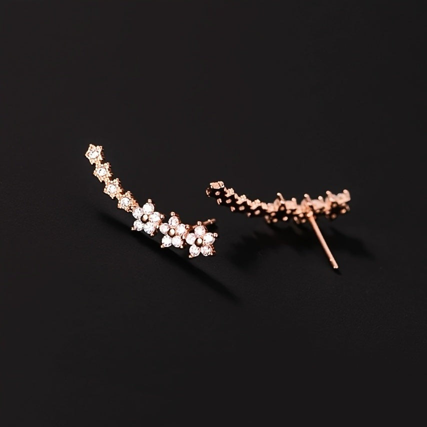 Floral Climber Earrings in Gold, Silver and Rose in rose gold
