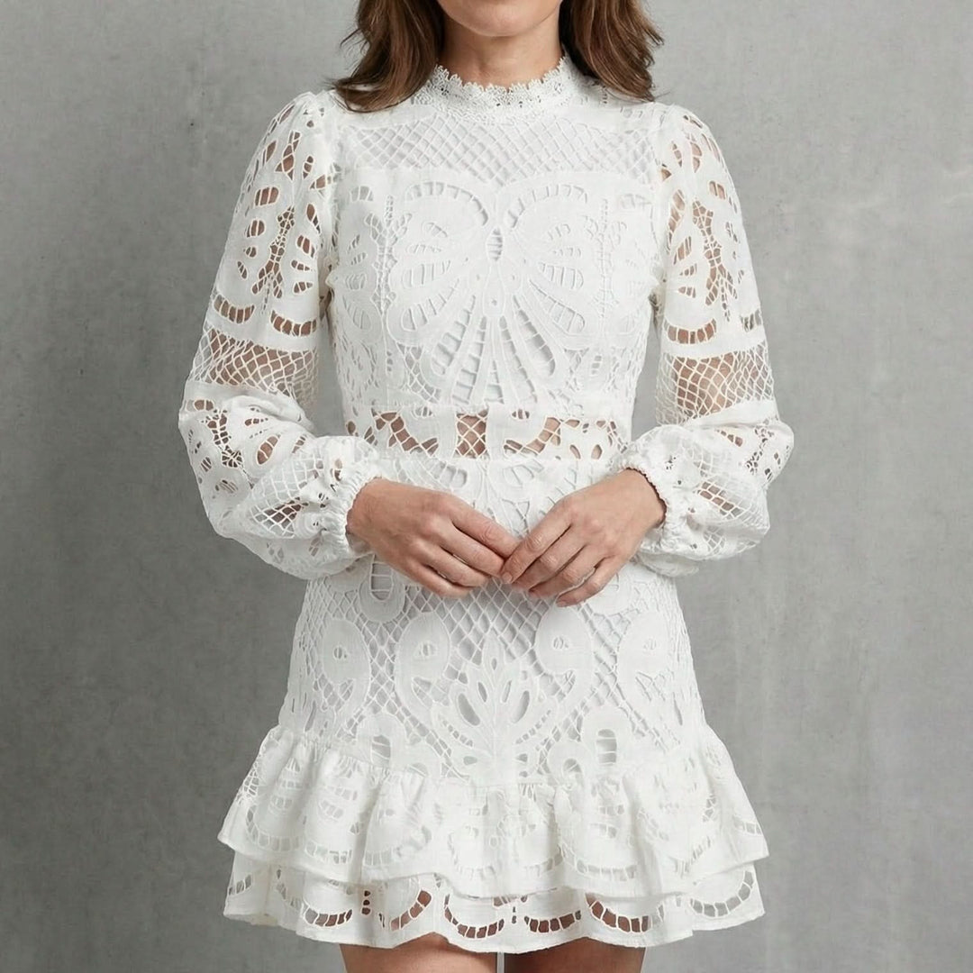 Willa — Lace Trim Long Sleeve Mini Dress for Women