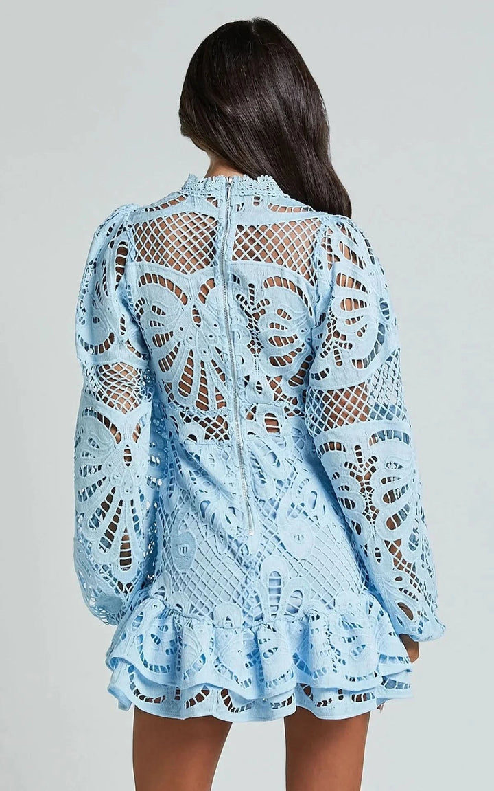 Willa — Lace Trim Long Sleeve Mini Dress for Women