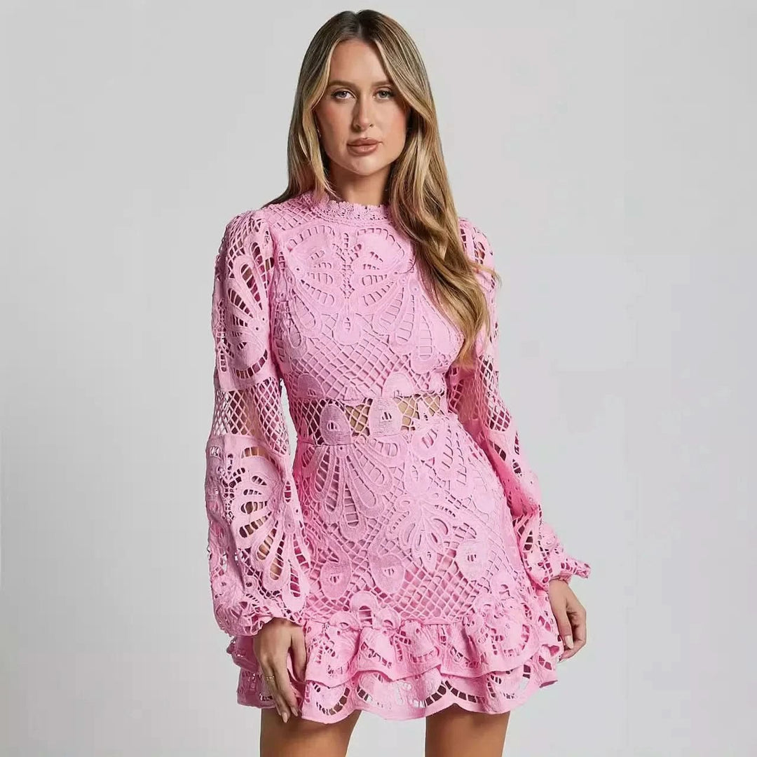 Willa — Lace Trim Long Sleeve Mini Dress for Women