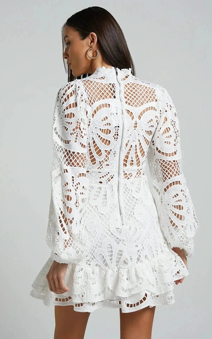 Willa — Lace Trim Long Sleeve Mini Dress for Women