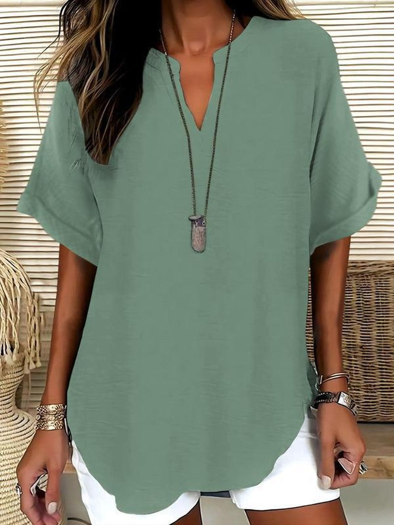 Notched Neck Blouse in Lightweight Fabric in light green