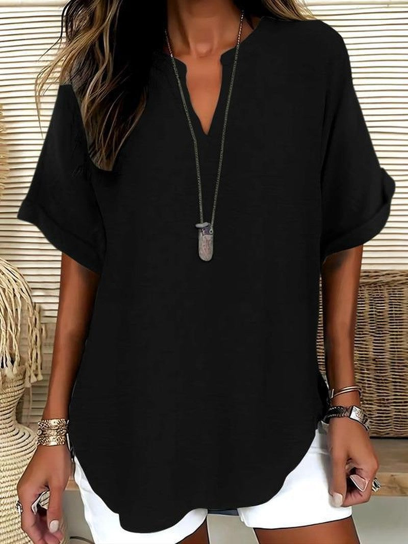 Notched Neck Blouse in Lightweight Fabric in black