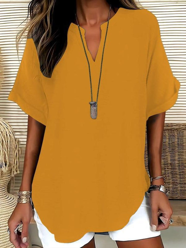Notched Neck Blouse in Lightweight Fabric in yellow