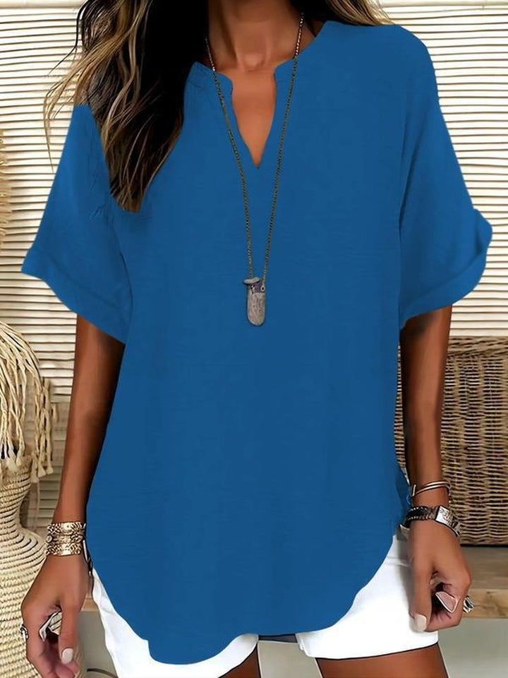 Notched Neck Blouse in Lightweight Fabric in blue