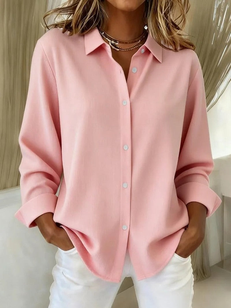 Button Blouse with Rolled Sleeves in pink