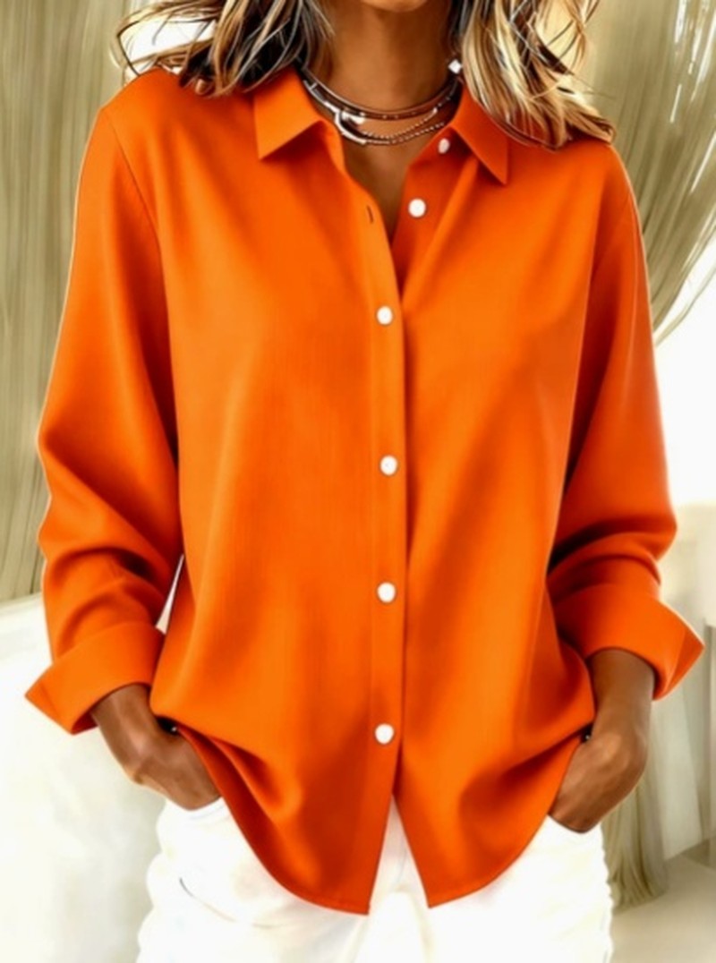 Button Blouse with Rolled Sleeves in orange
