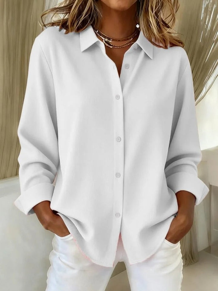 Button Blouse with Rolled Sleeves in white