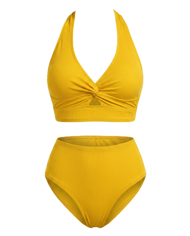 High Waist Bikini Set with Textured Fabric — Lavinia