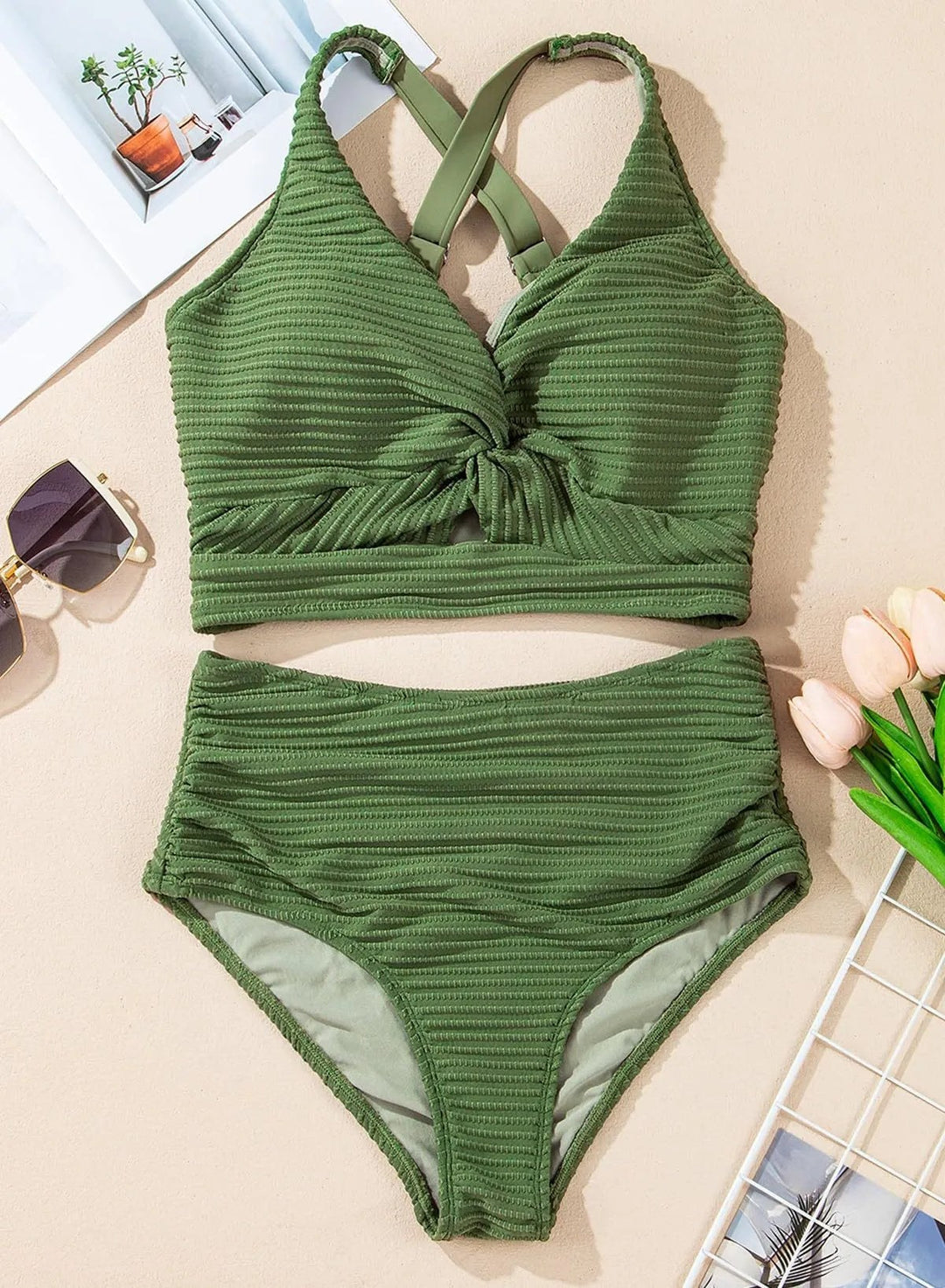 High Waist Bikini Set with Textured Fabric — Lavinia