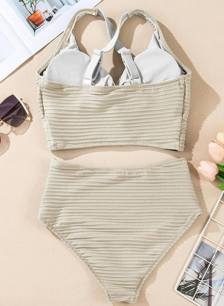 High Waist Bikini Set with Textured Fabric — Lavinia