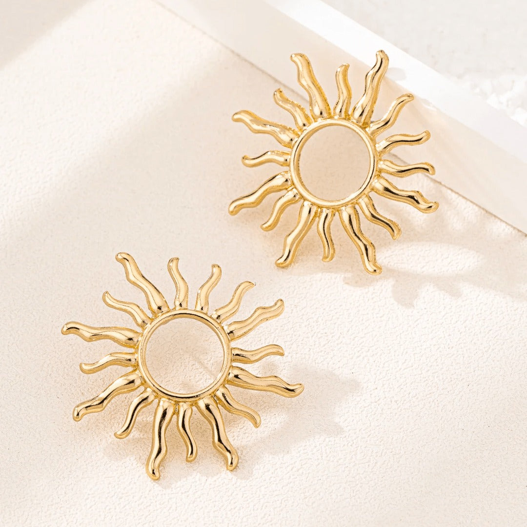 Sunburst Statement Earrings in Gold in gold