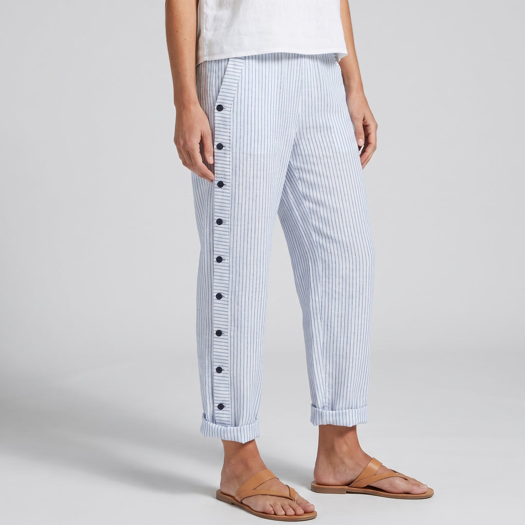 Striped Pants with Side Button Panel in blue