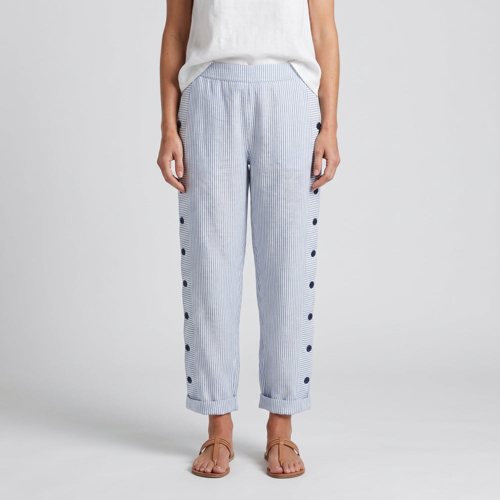 Striped Pants with Side Button Panel