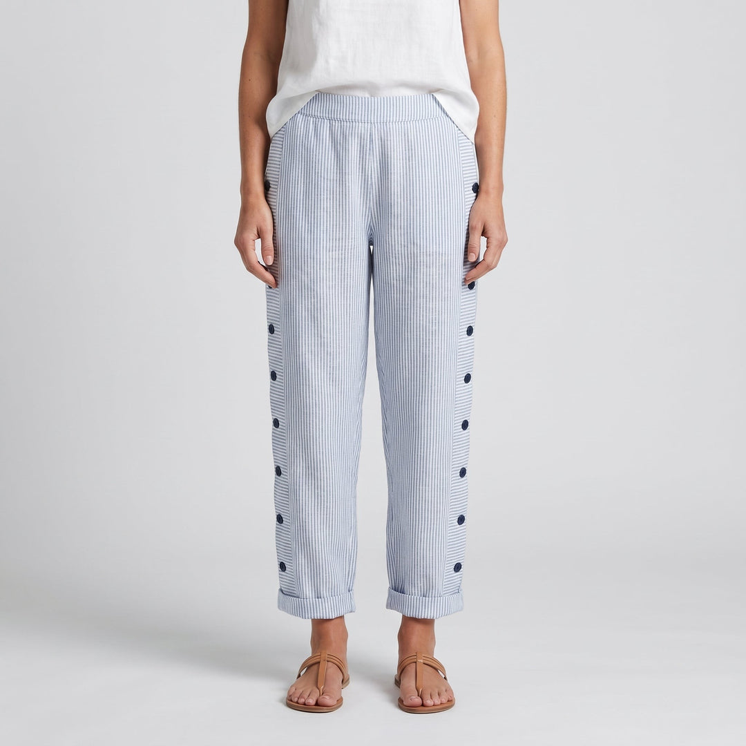 Striped Pants with Side Button Panel