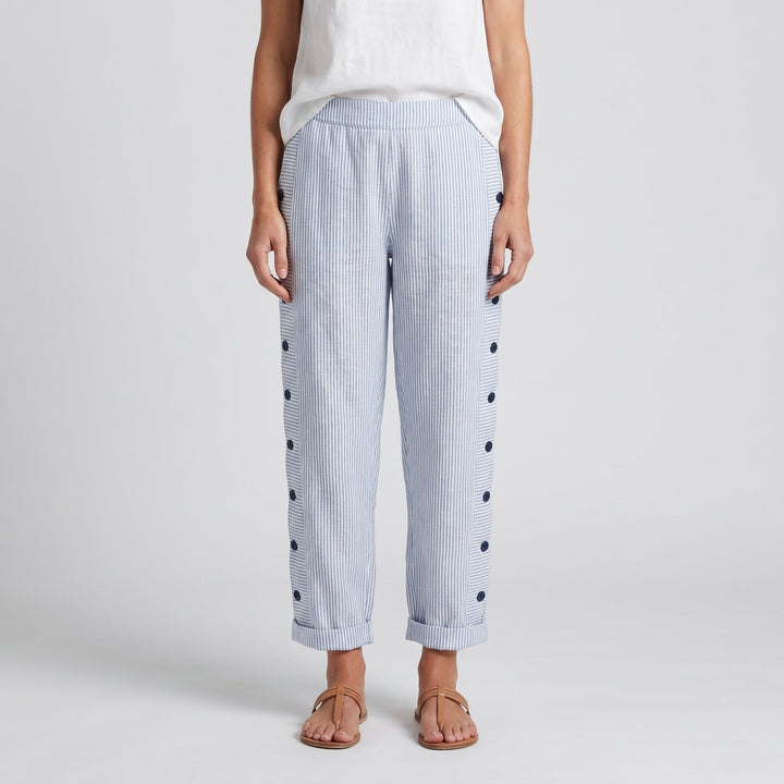 Striped Pants with Side Button Panel