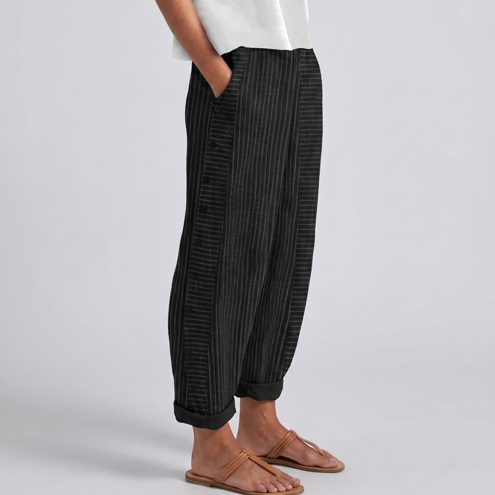 Striped Pants with Side Button Panel in black