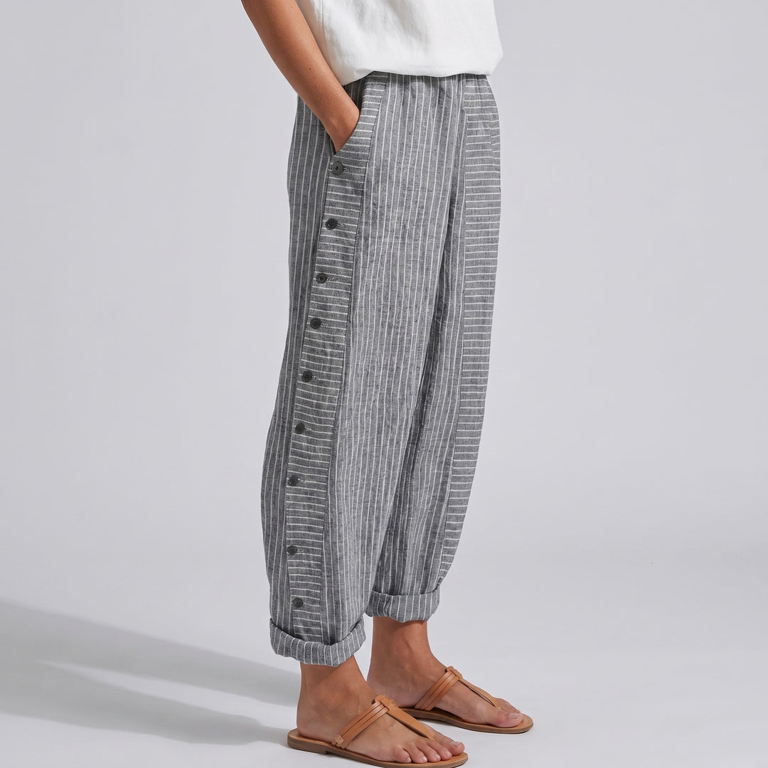 Striped Pants with Side Button Panel in grey