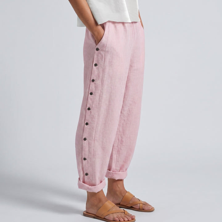 Striped Pants with Side Button Panel in pink