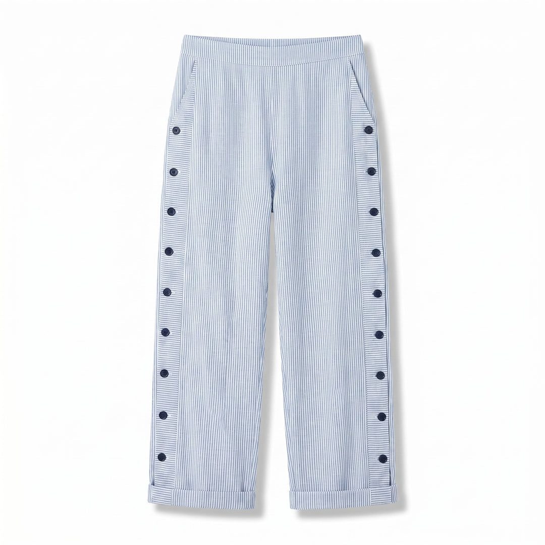 Striped Pants with Side Button Panel