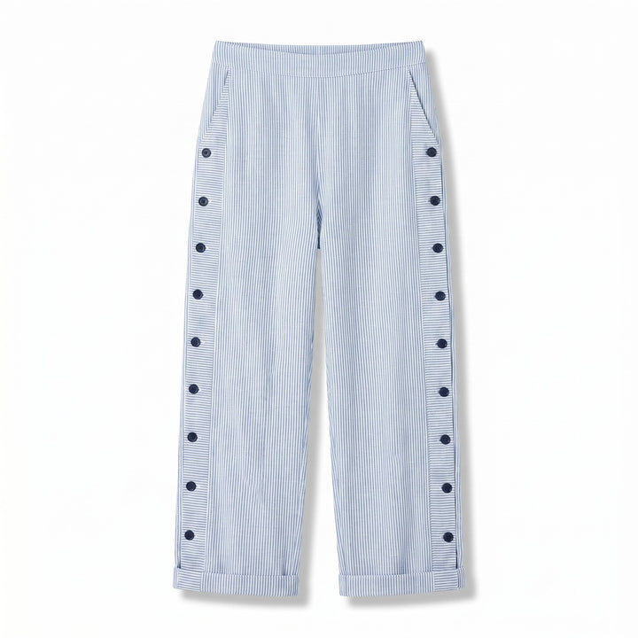 Striped Pants with Side Button Panel