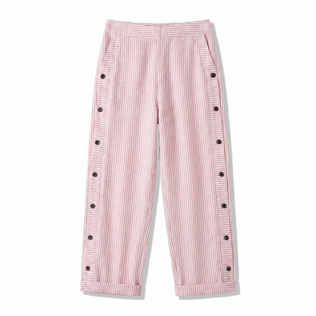 Striped Pants with Side Button Panel