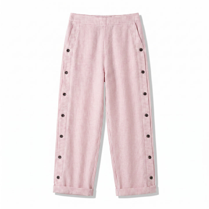 Striped Pants with Side Button Panel